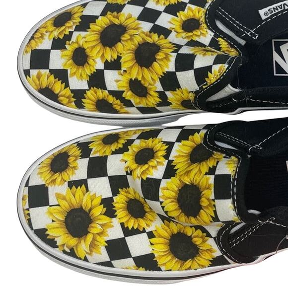 New In Box Vans Womens Size 5 Asher Sunflower Checker Slip On Loafer Shoes - Picture 3 of 8
